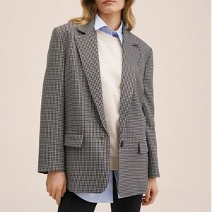 Mango | Single-breasted Wool Blend Houndstooth Blazer - Size Medium
